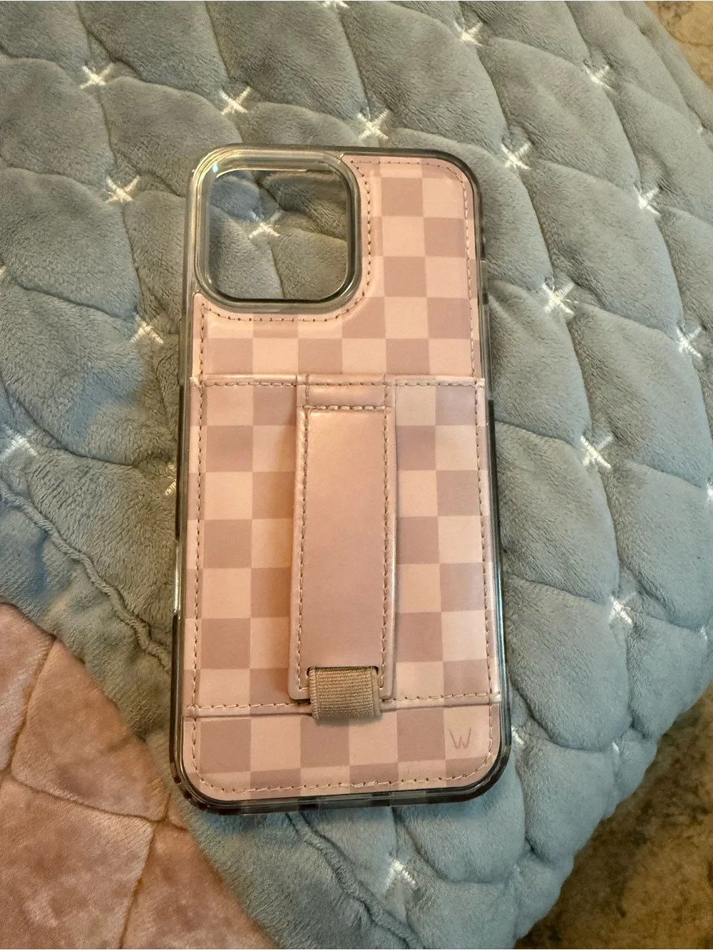 iPhone 16 Pro Max Universal Checkered Pink Phone Case with Hand Strap